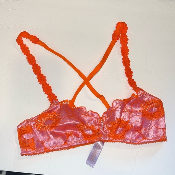 Savage X Fenty Bra Womens XS Perfect Poppies Unlined Lace Demi Racerback pink - Picture 1 of 10